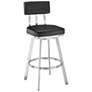 Benjamin 26 in. Swivel Barstool in Black Faux Leather, Stainless Steel