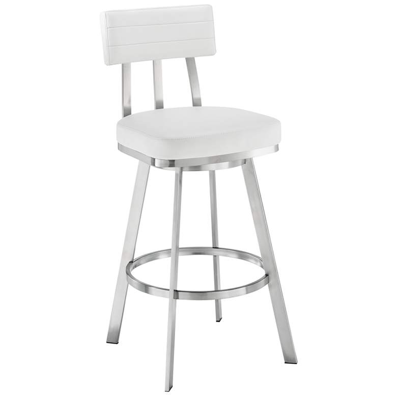 Image 1 Benjamin 26 in. Swivel Barstool in White Faux Leather, Stainless Steel