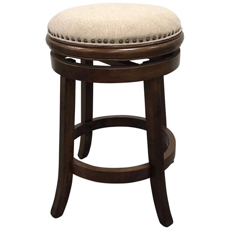 Image 1 Bennet Beige Upholstered Walnut Swivel Barstool Set of 2