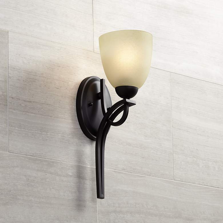 Image 1 Bennington 16" High Antique Amber Glass Bronze Wall Sconce