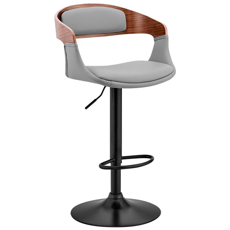 Image 1 Benson Adjustable Barstool in Black Finish with Gray Faux Leather
