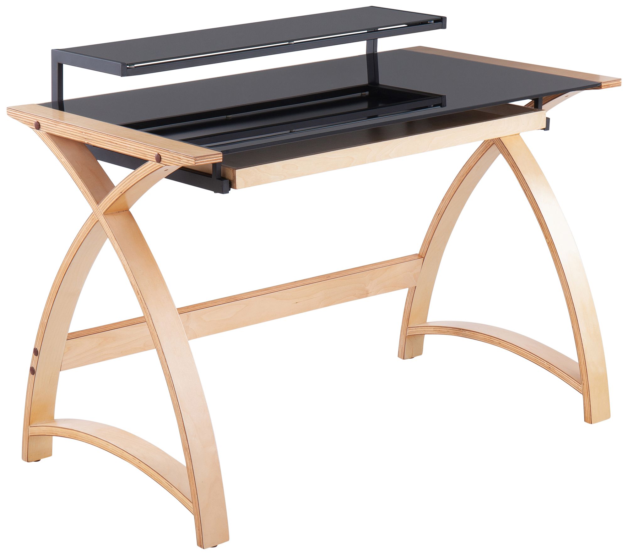 Bentley 43" Wide Black Glass and Natural Wood Office Desk