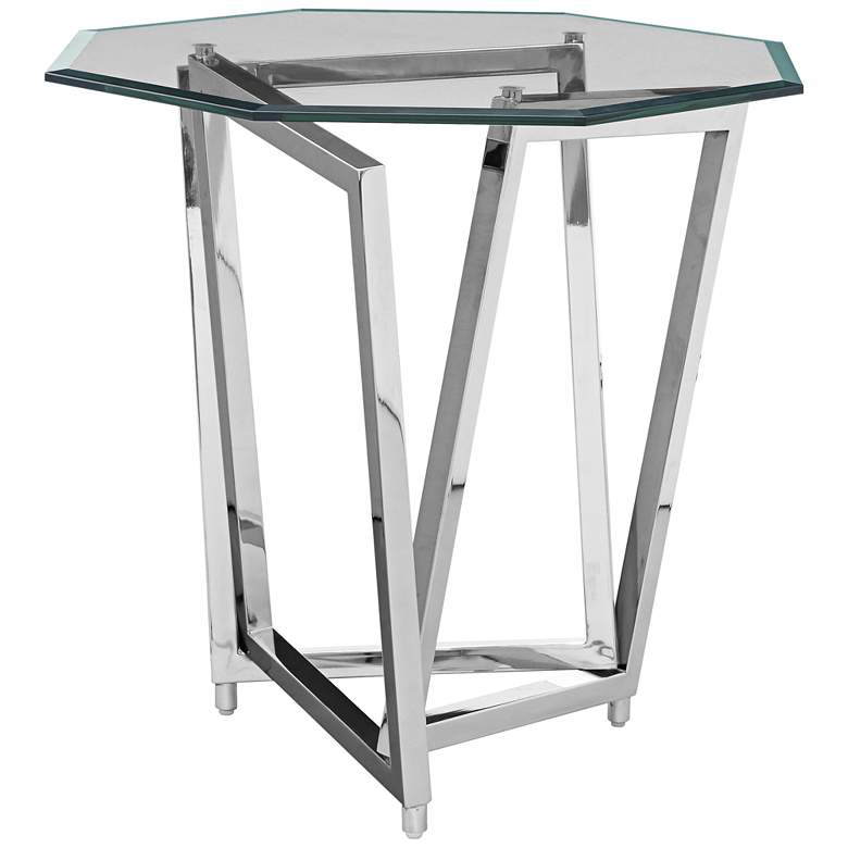 Image 1 Bentley Beveled Glass Top and Chrome 3-Leg Accent Table