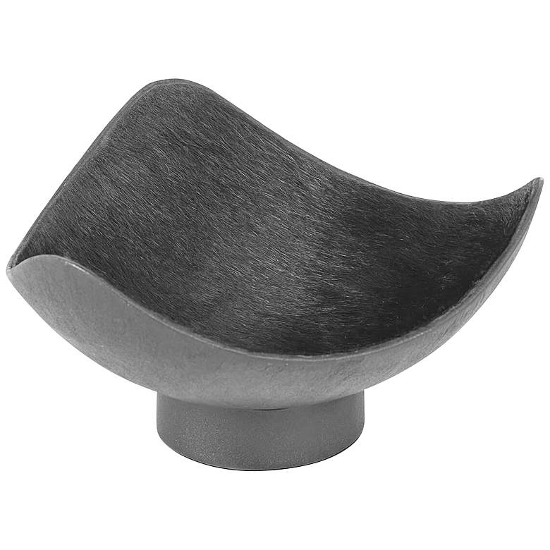 Image 1 Bentley Black Hair on Hide Leather 9" Wide Decorative Bowl