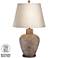 Bentley Brown Leaf Hammered Pot Table Lamp with Battery Pack Base