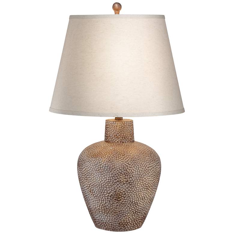 Image 2 Bentley Brown Leaf Hammered Pot Table Lamp with Table Top Dimmer
