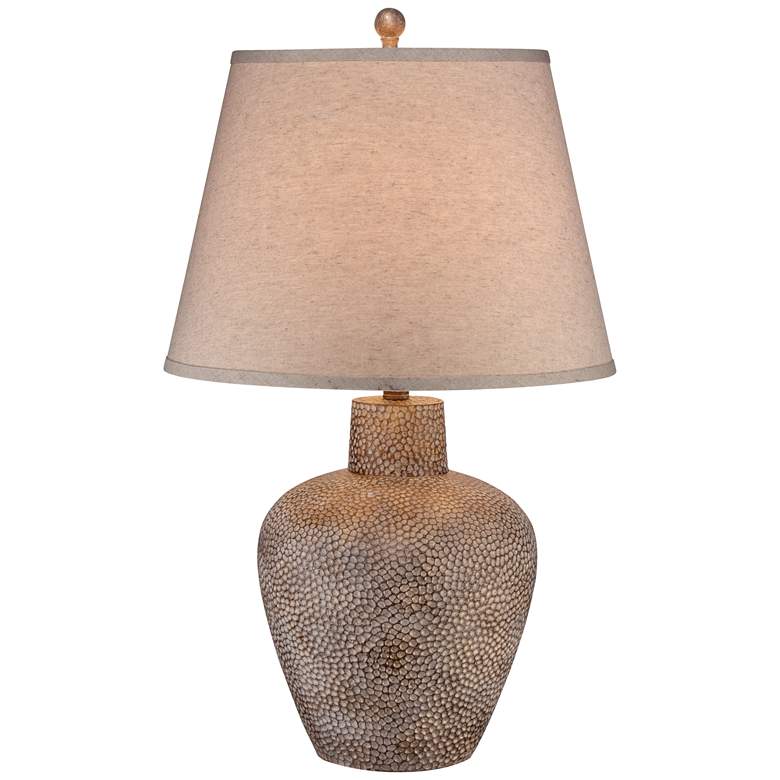 Image 2 Bentley Brown Leaf Hammered Pot Table Lamp With USB Dimmer
