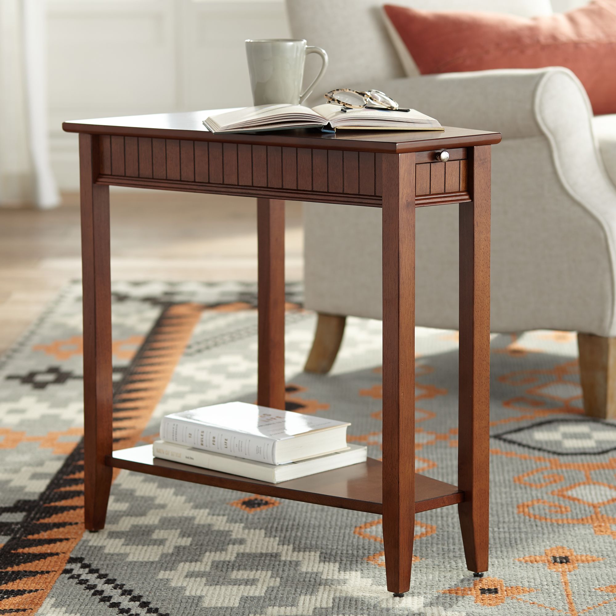 Wedge table with deals drawer