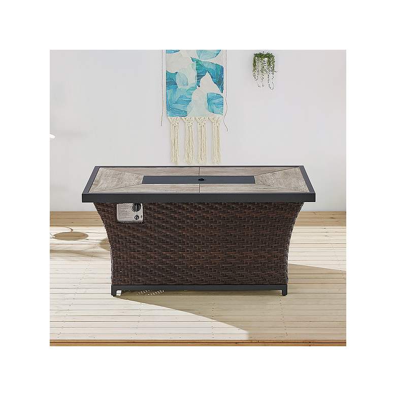 Image 1 Benton II 51 1/2" Wide Brown Wicker Outdoor Fire Pit Table
