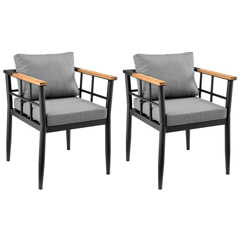 Image 1 Beowulf Set of 2 Outdoor Patio Dining Chair in Aluminum and Teak