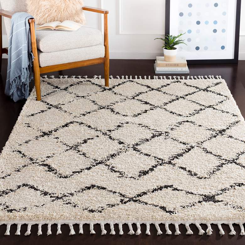 Image 1 Berber Shag BBE-2300 5&#39;3 inchx7&#39;3 inch Charcoal and Beige Rug