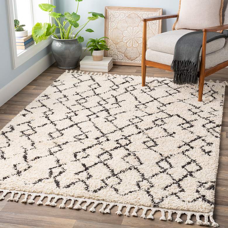 Image 2 Berber Shag BBE-2301 7'10"x10'2" Charcoal and Beige Area