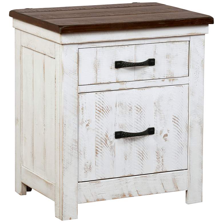 Image 3 Berene 24"W White Walnut 2-Drawer Nightstand with USB Port