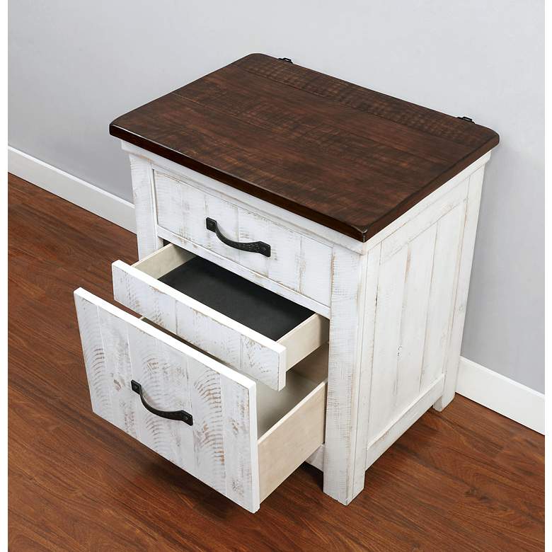 Image 7 Berene 24"W White Walnut 2-Drawer Nightstand with USB Port more views