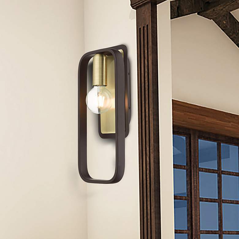 Image 1 Bergamo 1 Light Bronze ADA Single Sconce with Antique Brass Accents