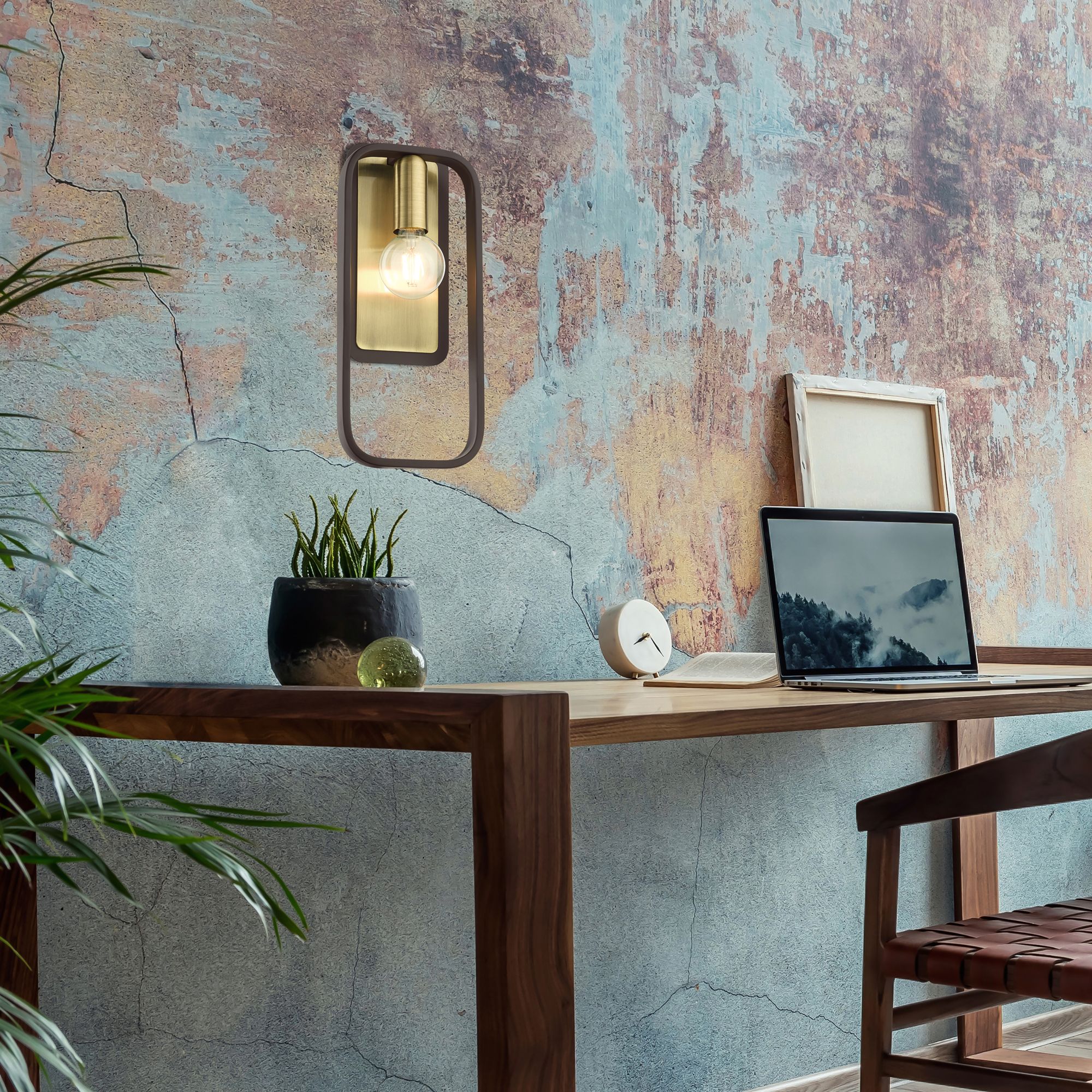 Bergamo 1 Light Bronze ADA Single Sconce with Antique Brass Accents