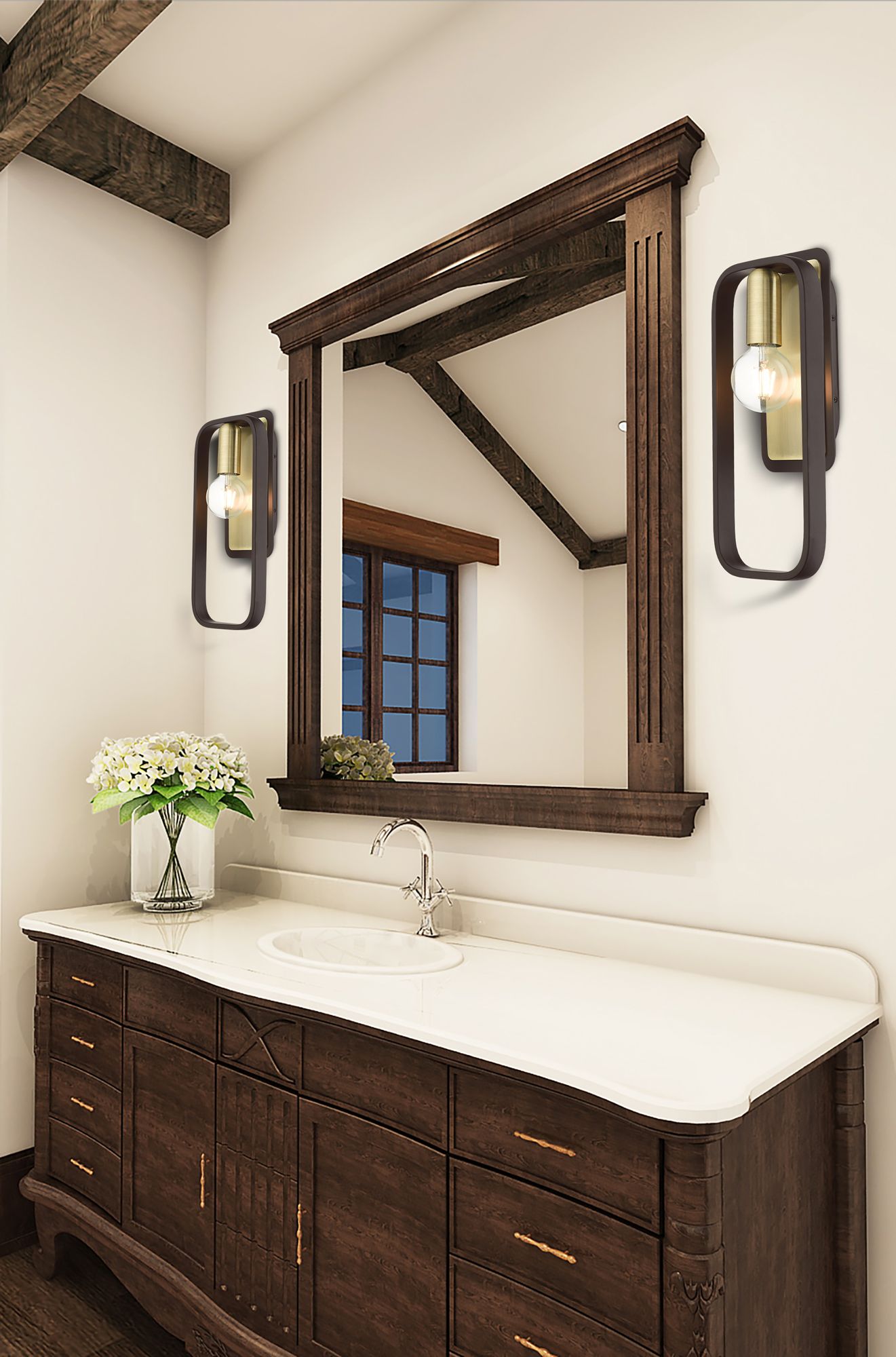 Bergamo 1 Light Bronze ADA Single Sconce with Antique Brass Accents