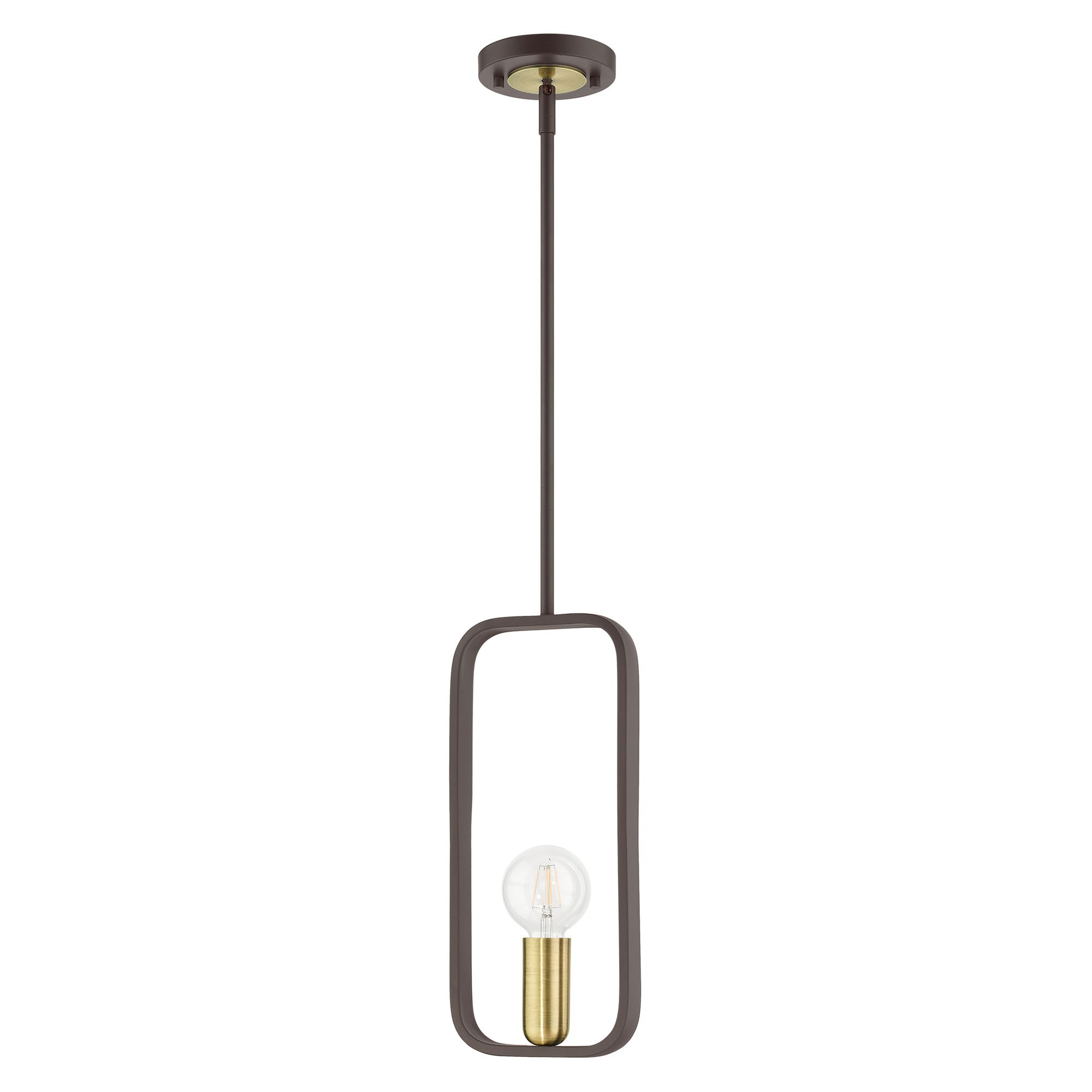 Image 3 Bergamo 1 Light Bronze Pendant with Antique Brass Accents more views