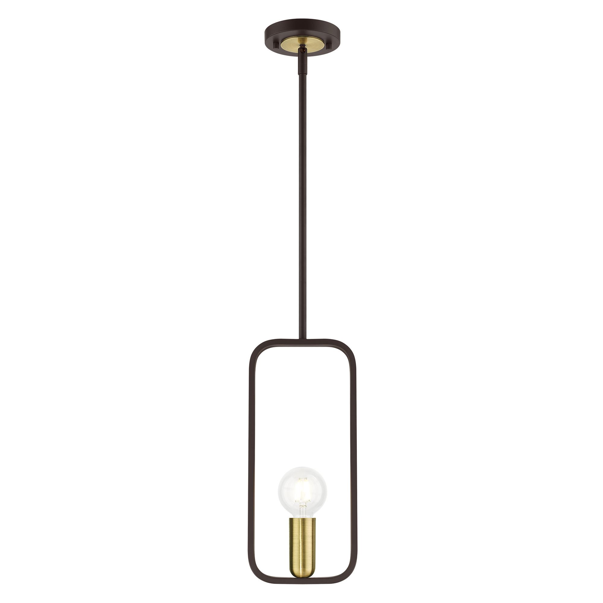 Image 4 Bergamo 1 Light Bronze Pendant with Antique Brass Accents more views