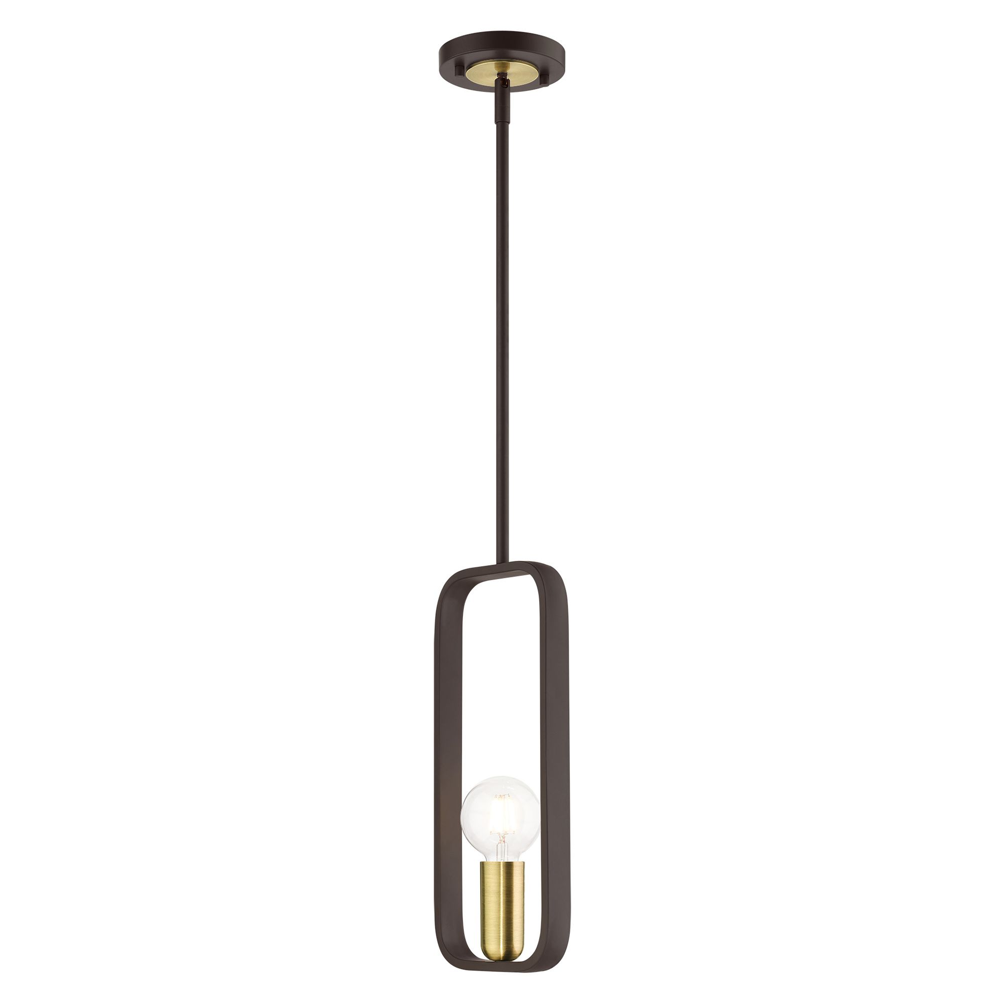 Image 5 Bergamo 1 Light Bronze Pendant with Antique Brass Accents more views