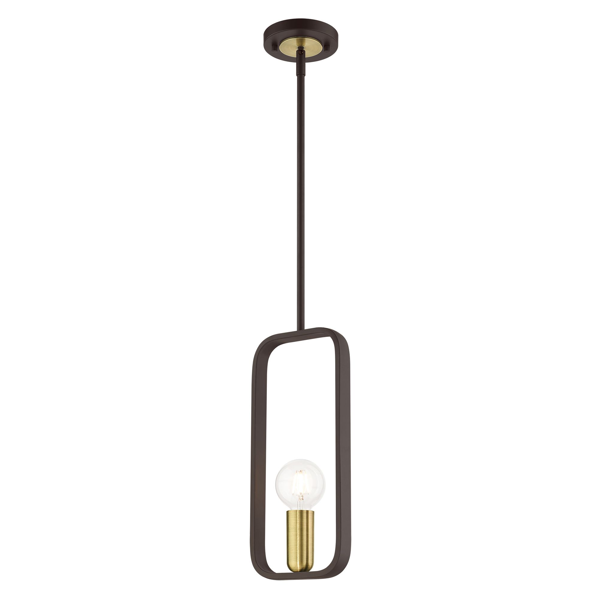 Image 7 Bergamo 1 Light Bronze Pendant with Antique Brass Accents more views