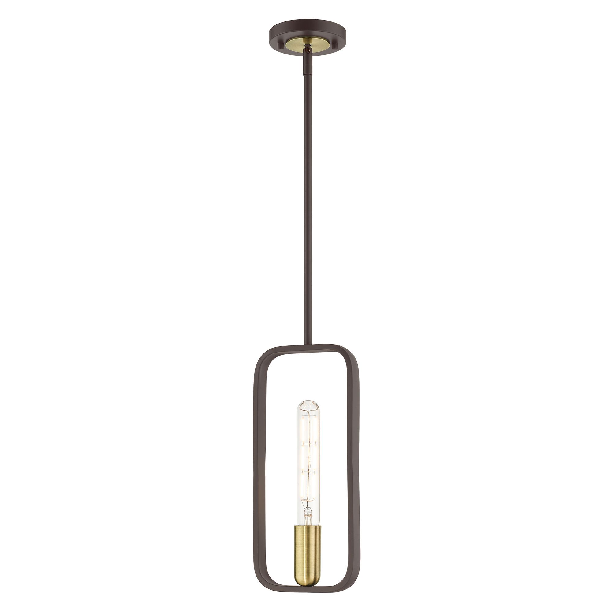 Bergamo 1 Light Bronze Pendant with Antique Brass Accents