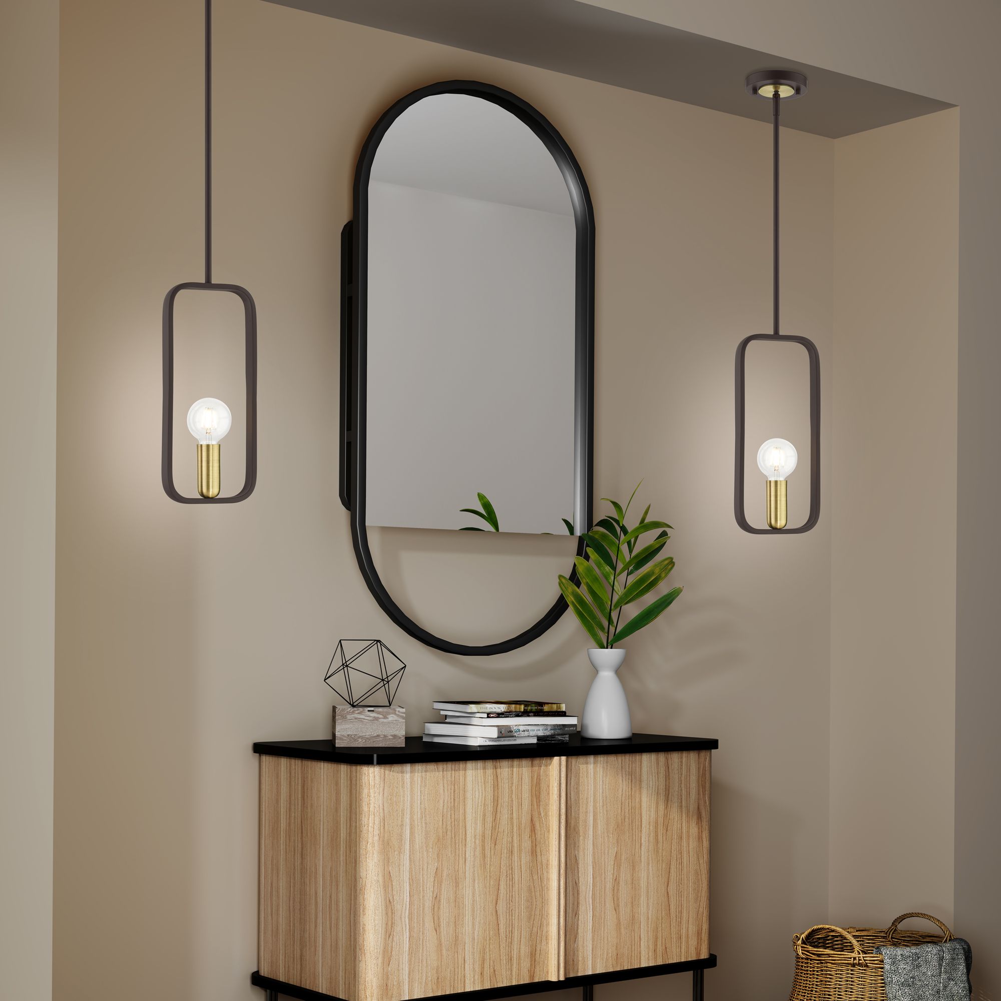 Bergamo 1 Light Bronze Pendant with Antique Brass Accents