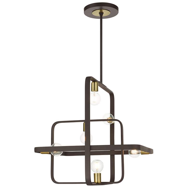 Image 1 Bergamo 6 Light Bronze Chandelier with Antique Brass Accents