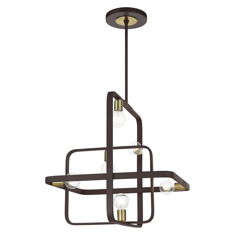 Image 4 Bergamo 6 Light Bronze Chandelier with Antique Brass Accents more views