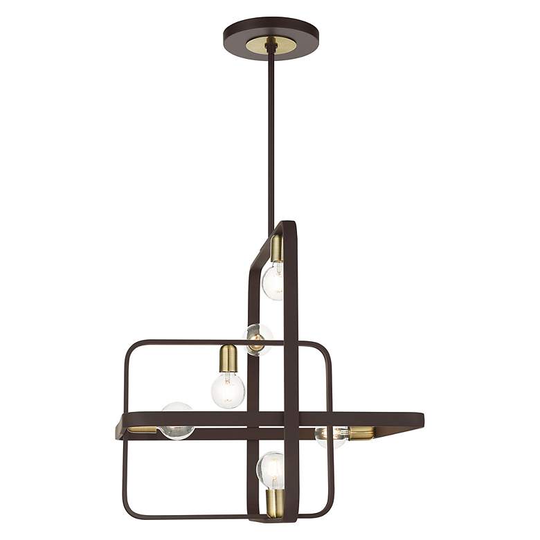 Image 5 Bergamo 6 Light Bronze Chandelier with Antique Brass Accents more views