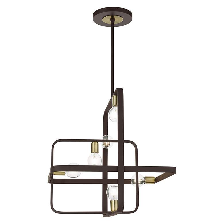 Image 6 Bergamo 6 Light Bronze Chandelier with Antique Brass Accents more views