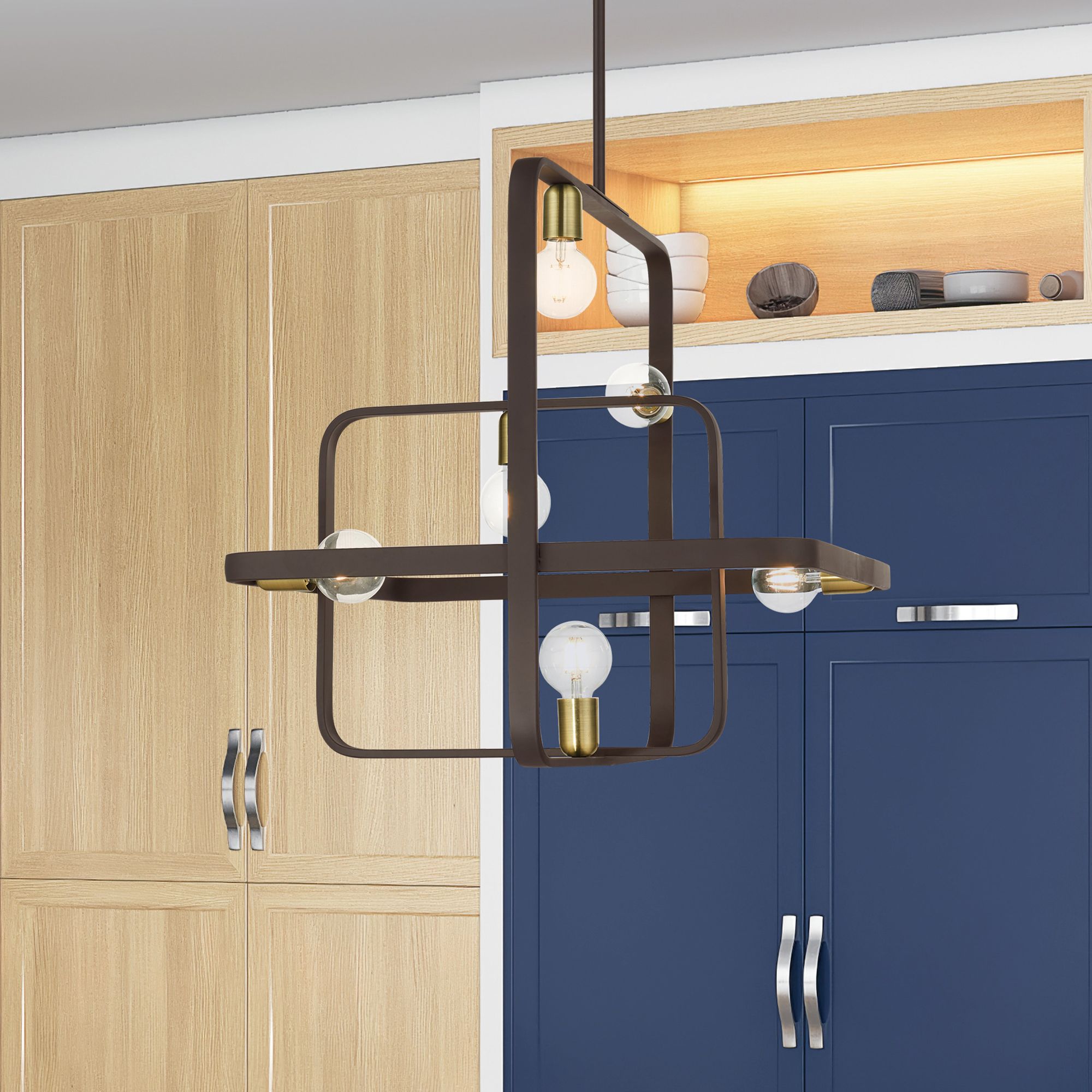 Bergamo 6 Light Bronze Chandelier with Antique Brass Accents