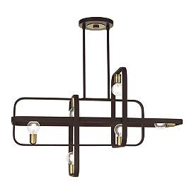 Image5 of Bergamo 6 Light Bronze Linear Chandelier with Antique Brass Accents more views