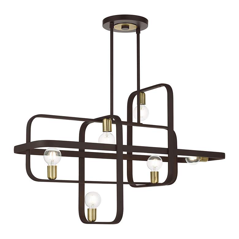 Image 6 Bergamo 6 Light Bronze Linear Chandelier with Antique Brass Accents more views