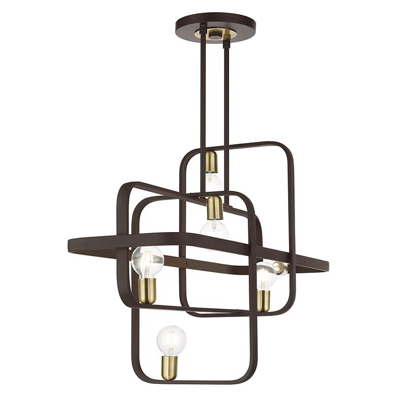 Image 7 Bergamo 6 Light Bronze Linear Chandelier with Antique Brass Accents more views