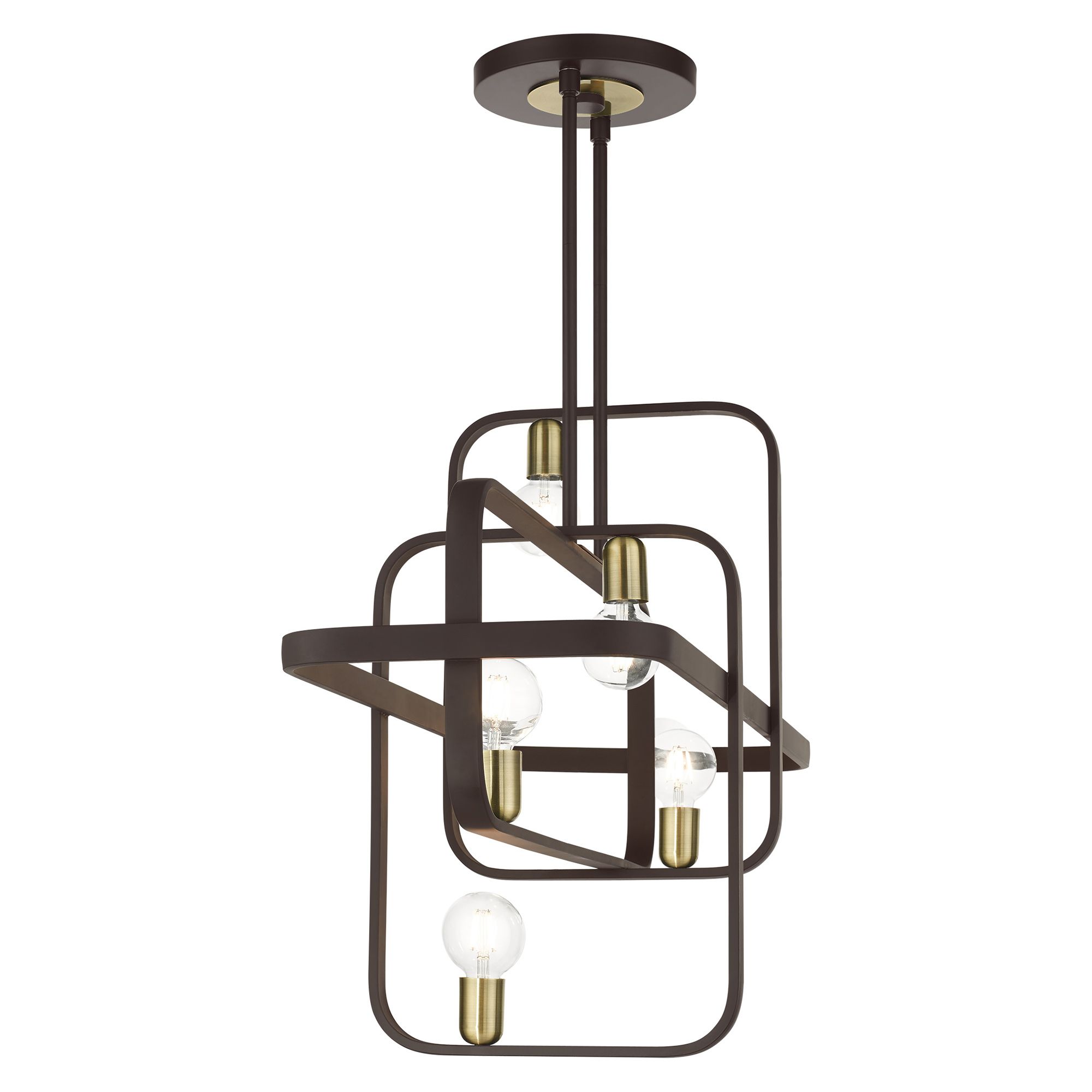 Bergamo 6 Light Bronze Linear Chandelier with Antique Brass Accents