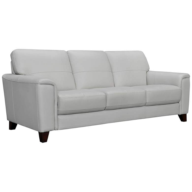 Image 1 Bergen 88" Wide Dove Gray Leather and Brown Legs Sofa