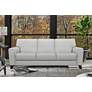 Bergen 88" Wide Dove Gray Leather and Brown Legs Sofa