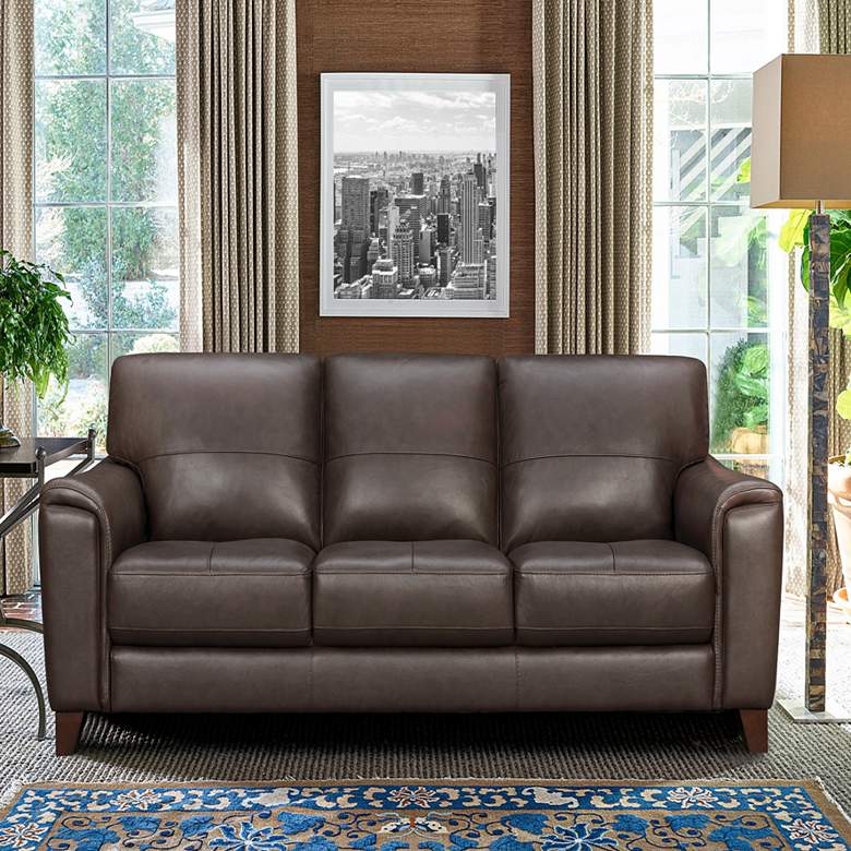 Bergen 88&quot; Wide Espresso Leather and Brown Legs Sofa