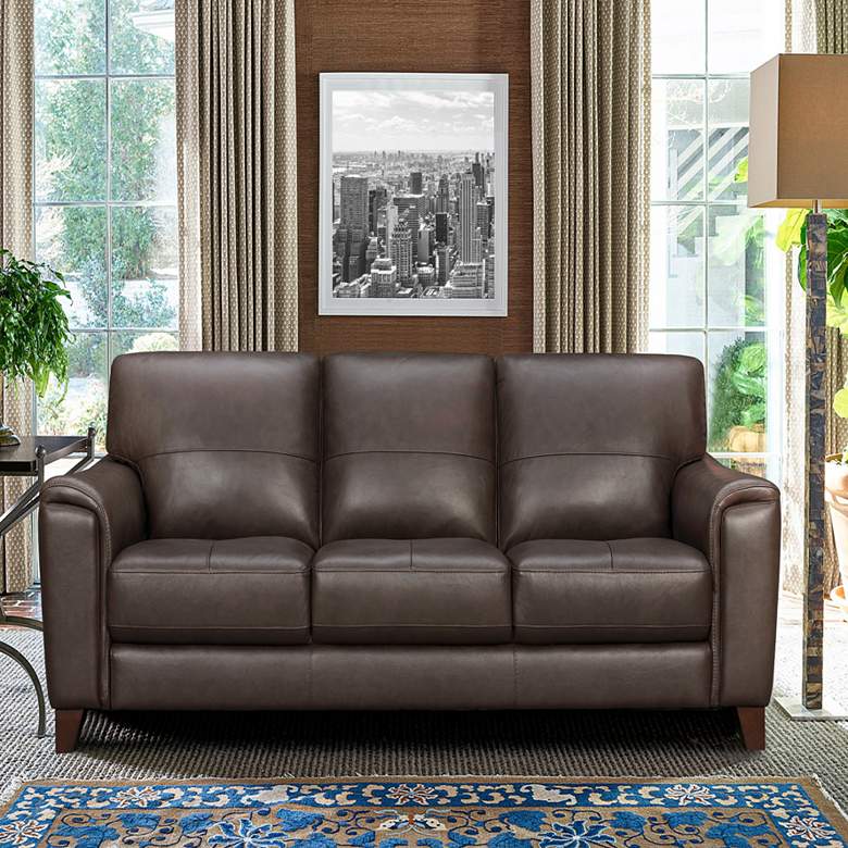 Image 1 Bergen 88" Wide Espresso Leather and Brown Legs Sofa