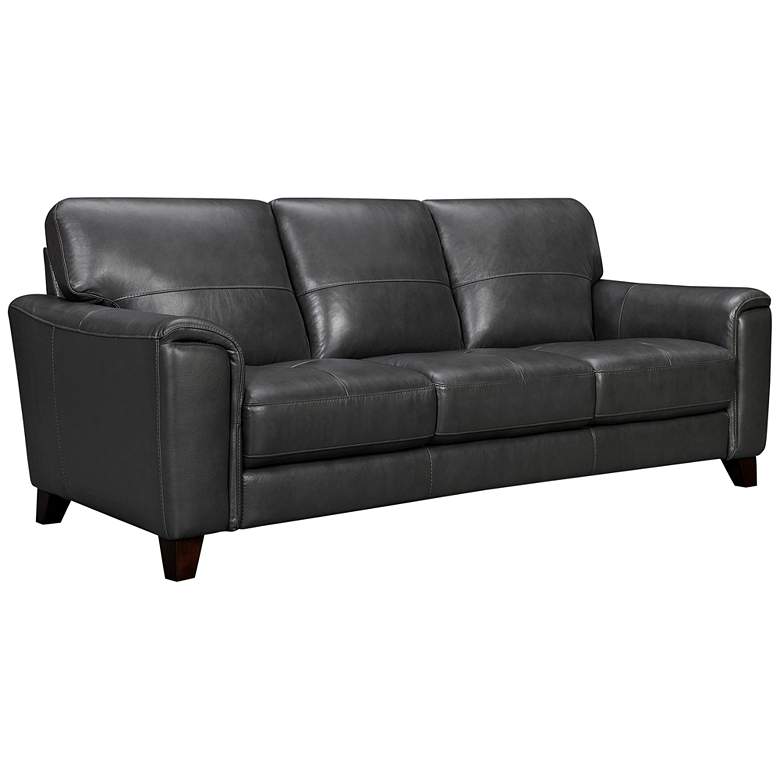 Image 1 Bergen 88" Wide Pewter Leather and Brown Legs Sofa