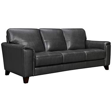 Bergen 88" Wide Pewter Leather and Brown Legs Sofa
