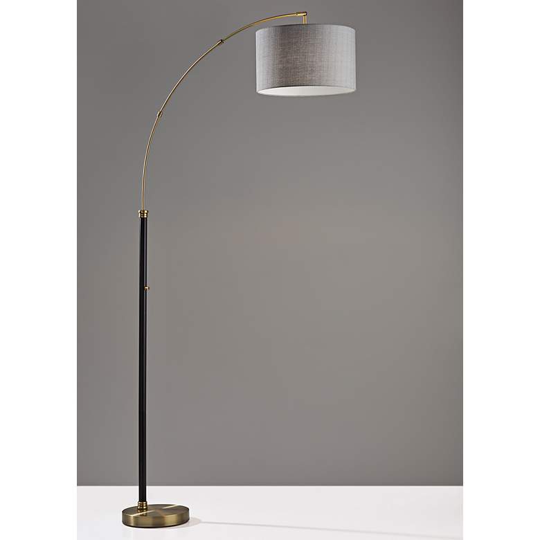 Image 1 Bergen Antique Brass and Black Arc Floor Lamp