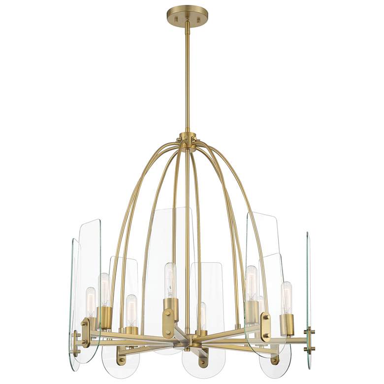 Image 1 Bergen Beach 28 inch Wide Brushed Gold 8 Light Chandelier