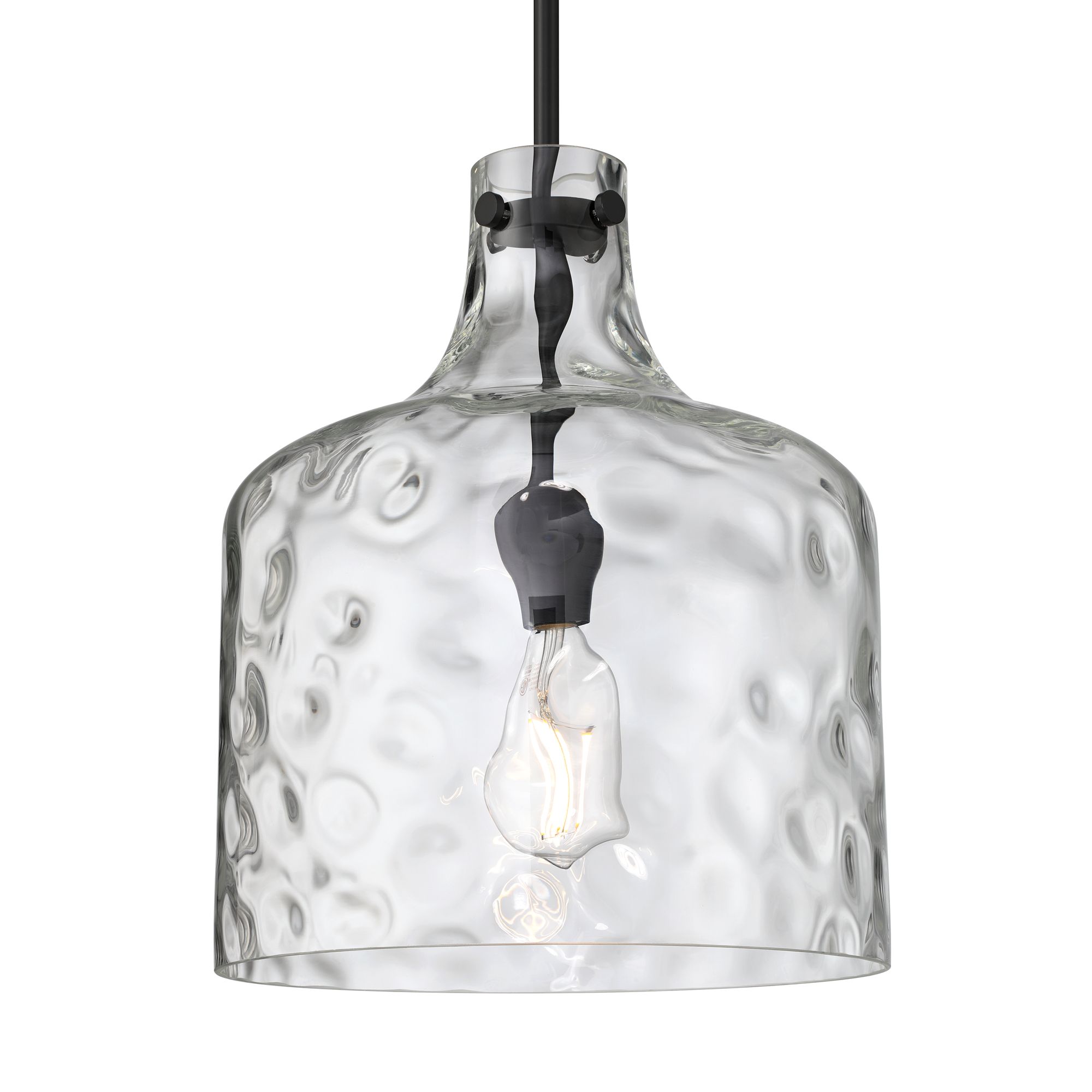 Image 4 Berger 12" Wide Matte Black Hammered Glass Rustic Mini Pendant Light more views