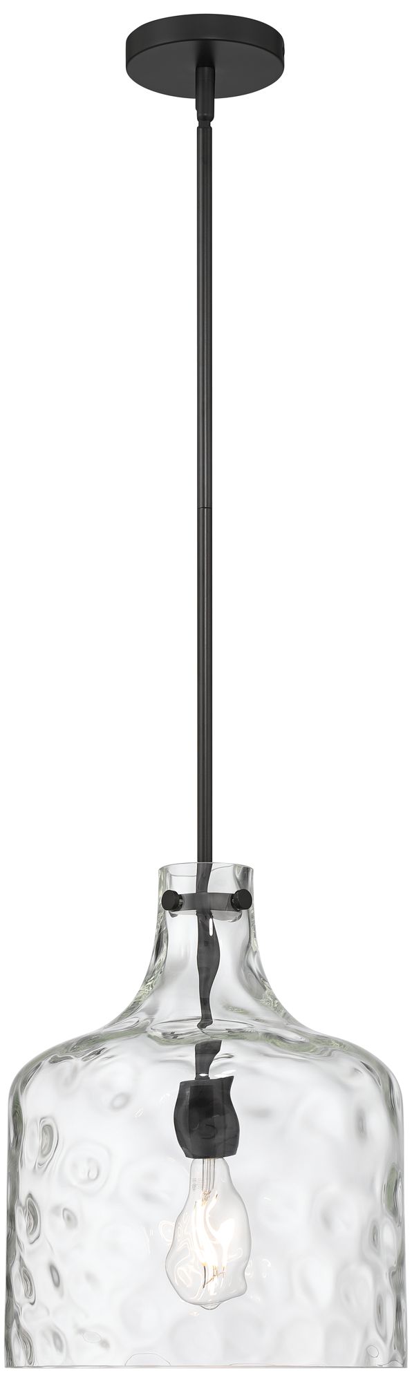 Image 7 Berger 12" Wide Matte Black Hammered Glass Rustic Mini Pendant Light more views