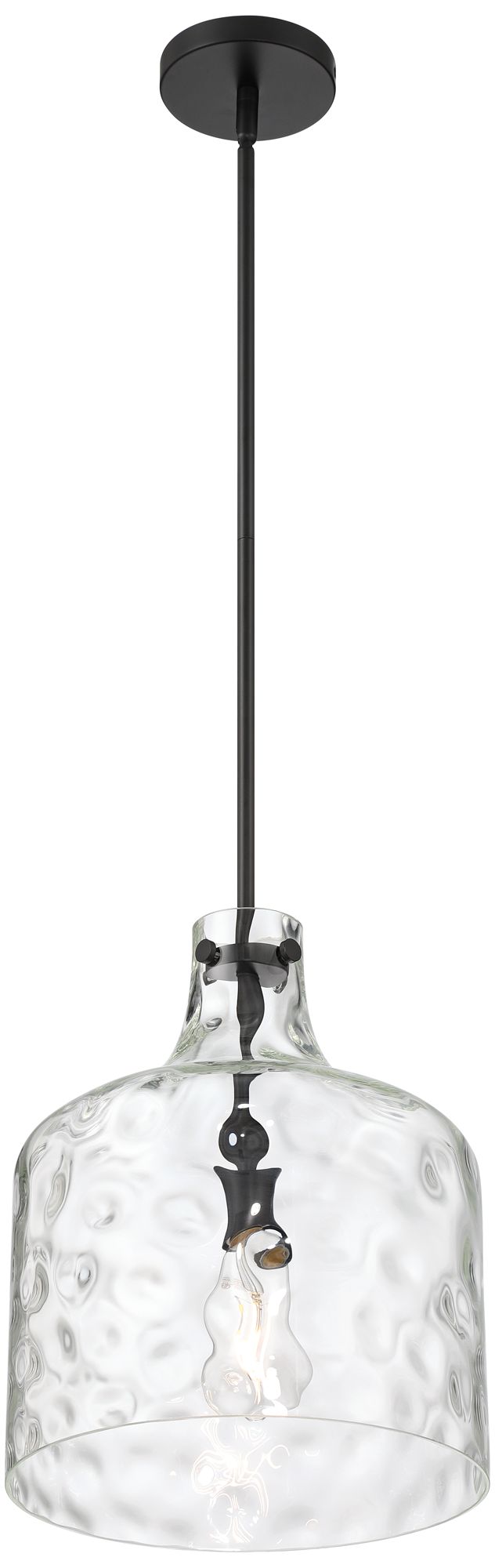 Berger 12" Wide Matte Black Hammered Glass Rustic Mini Pendant Light in scene