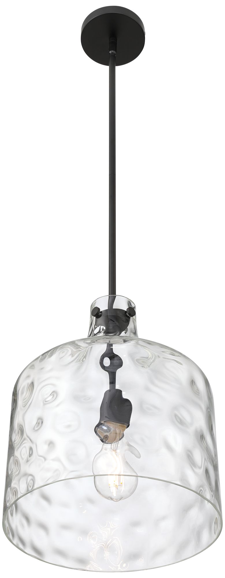 Berger 12" Wide Matte Black Hammered Glass Rustic Mini Pendant Light in scene