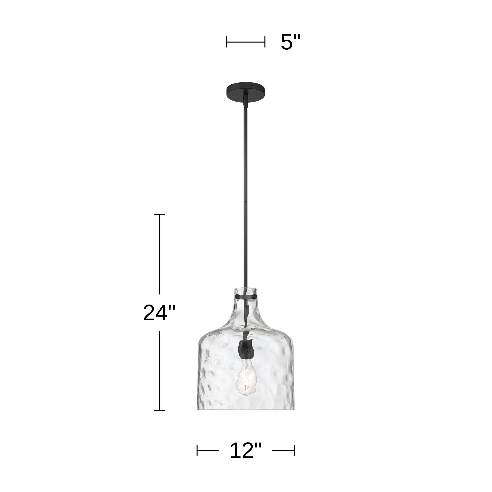 Berger 12" Wide Matte Black Hammered Glass Rustic Mini Pendant Light in scene