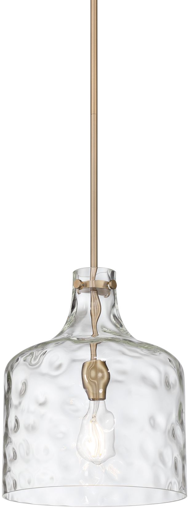 Image 3 Berger 12" Wide Matte Brass Hammered Glass Rustic Mini Pendant Light